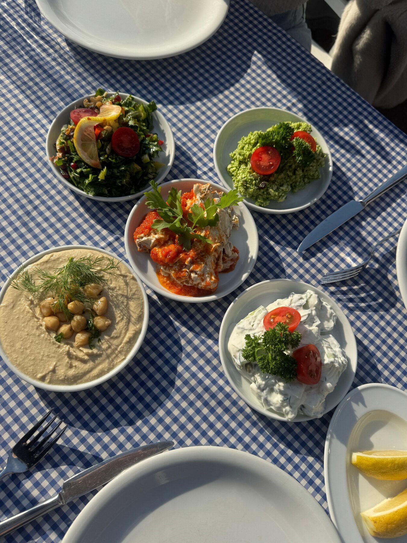 Greek meze dishes served on a table